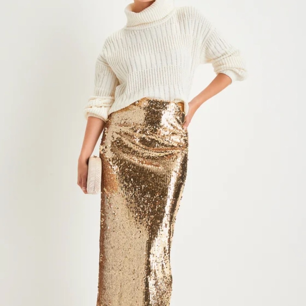 Lulu's Shimmering Gold Sequin Pencil Skirt